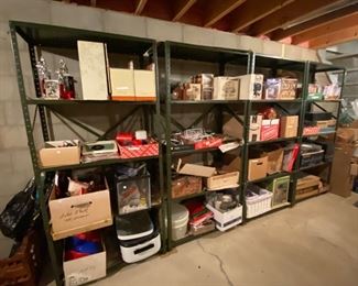 Lots of vintage in box small kitchen appliances.  Stereo and speakers.  Vintage Wolverine 3 piece metal kitchen play set.  Roaster, aquarium, baskets. Lots more. 