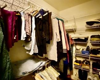 Woman’s sweaters, skirts, dresses, suits and shoes.