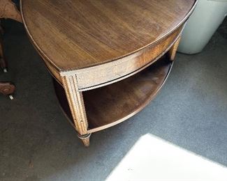 A "SHIELD" pattern end table w/ bottom shelf.