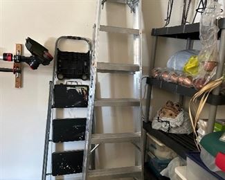 8’ alum step Ladder, ~6’ step ladder w/ a 5 - shelf unit
