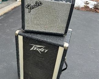 Fender Frontman 15G on top Peavey model 112 PT Pa speaker on the bottom