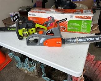 New in the box Remington, 16 inch chainsaw and a Poulan used chainsaw.