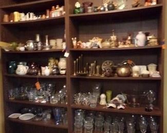 bookcases  & misc. glassware