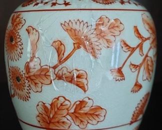 Asian style orange and white ginger jar