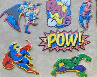SG1006 SET OF 6 METAL SUPERHERO COMIC BOOK WALL DECOR, MARVEL, DC, ACTION WORDS