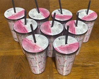 WX1017 LOT OF 9 BREAST CANCER AWARENESS THEMED TUMBLERS, NEVER USED