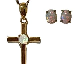 Gold Vermeil Opal Cross Earrings