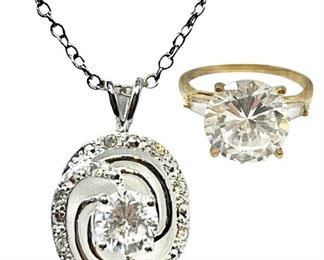 Rhinestone Ring Spiral Necklace