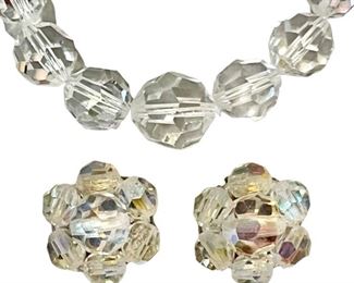 Vintage Faceted Bead Necklace Earrings