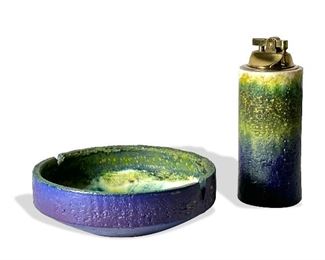 Marcello Fantoni ceramic ashtray and lighter 