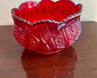 red scalloped carnival glass