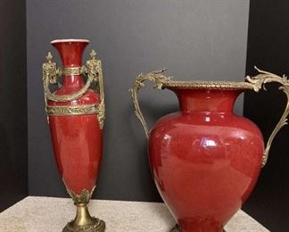 Dominic Dark Red Vases with Metal Bronze Detail