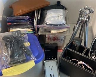 Miscellaneous Box CDs, Tripods, Label Maker, Battery Charger And More