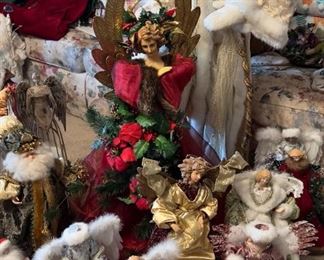 Angel Figurines and Santa Statue 