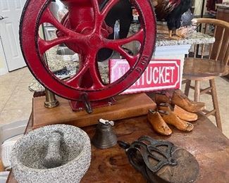 Antique cast iron meat grinder