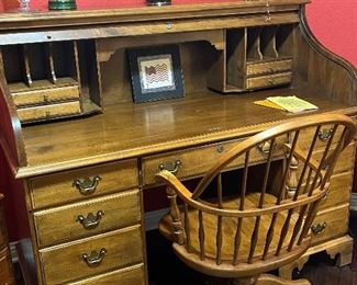 Ethan Allen roll top desk and chair
