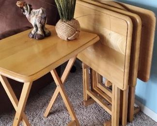 TV Dinner Folding Trays with Storage Rack - Set of 4, Natural