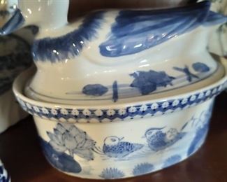 Covered dish with duck motif