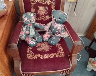 Antique chair with embroidered seat and back