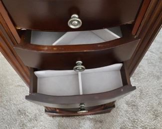 Drawers on the jewelry chest are all lined