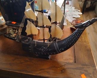Unique carved 'fantasy dragon' boat, apparently made with water buffalo horns.  Fragile.  Sold 'as is'