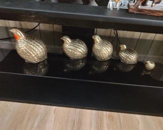 Set of 5 brass (?) quail