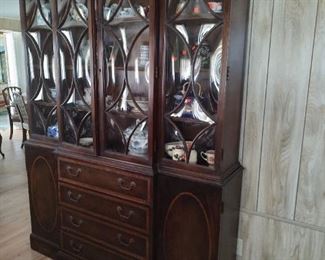 Large china cabinet with convex glass or bubble glass