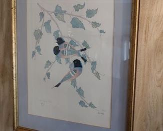 Beautiful numbered print by Moran - Finches