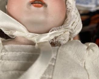 ANTIQUE EUROPEAN BISQUE DOLL MARKED DEP LEATHER BODY SLEEP EYES OPEN MOUTH UPPER TEETH NO WIG