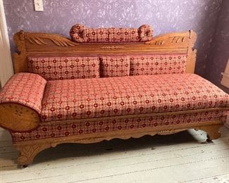 Antique oak fainting couch 