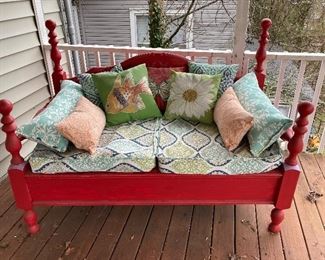 Beautiful re purposed day bed, painted with outdoor cushions