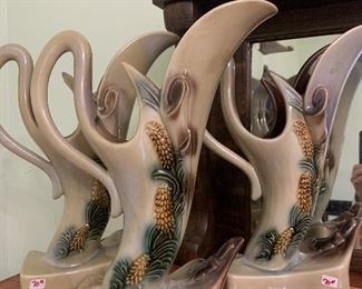 3 5-7 Hull Parchment and Pine MCM Century Vase