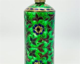 56 Grams Fine Antique Lovely Sterling Silver Enamel Flower Scent Or Kohl 3.25Ó Bottle