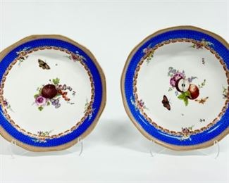 2 Rare Antique Fine Meissen Porcelain Hand Painted Fruit & Butterfly Bowls 