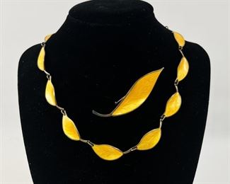David Anderson Sterling Silver Painted Enamel 15.5" Necklace & Brooch