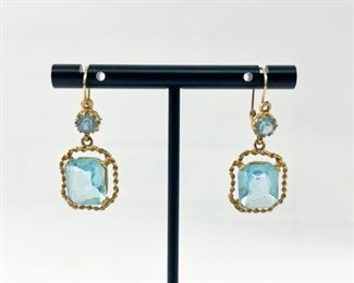 Fine 14K Yellow Gold Aquamarine Pierced Dangle Earrings