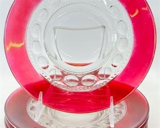 Vintage Set of 5 King's Crown Thumbprint Ruby Plates