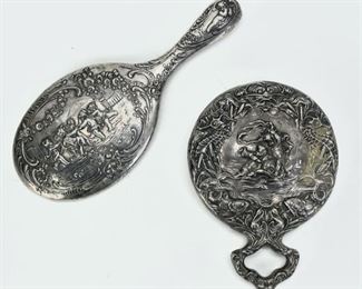803 Grams Fine Antique Sterling Silver Repousse Cherub Putti Weighted Vanity Mirrors