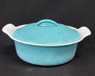 Vintage Le Creuset MCM Enamel Cast Iron Rare Turquoise Blue Dutch Oven No. 20