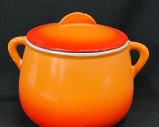 Vintage Le Creuset MCM Enamel Cast Iron Bean Pot in Burnt Orange