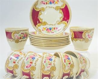 The Bouquet Maroon By Royal Myotts Crown Staffordshire Set Of Seven Tea Cups & Eight Saucers