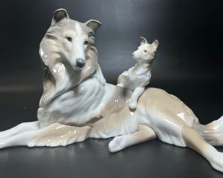 Lladro #6459 Collie With Puppy Porcelain Figurines In Mint Condition 