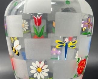 Lenox Natures Splendor Hand Painted Crystal Vase Flowers Insects Signed PKP