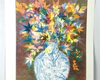 Penelope C Barringer Pencil Signed Floral Monotype Artwork on Paper