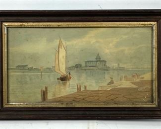 Original Antique Watercolor on Paper. Unknown Artist Nice antique wood frame