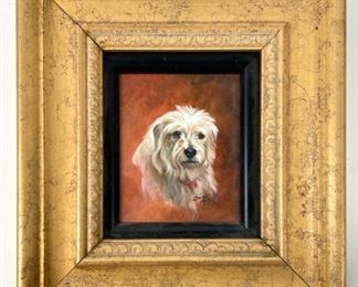 Dwyer Dog Portrait Oil Painting on Board. Dated 1992