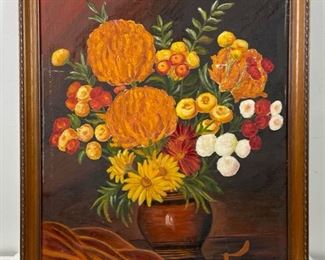 Original Oil Painting on Board. Floral Still Life. Unsigned