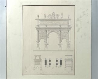 Vintage French Arc Architectural Engraving on Paper. Unknown Artist 
