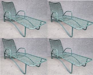 4 Brown Jordan Vintage Green Webbed Chaise Lounge Chairs Outdoor MCM Mid Century Modern Style 