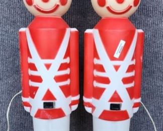 Pair of Vintage Blow Mold Toy Soldiers Lights Up Holiday Christmas Decorations 